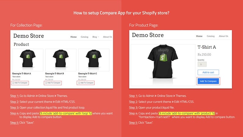 Two versions of product display box featuring a T-shirt with a Shopify logo, shown side by side.